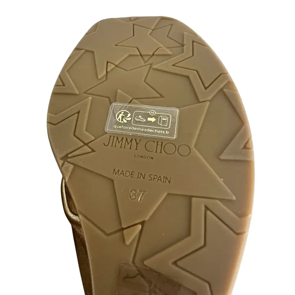 Jimmy Choo Avenue‎ Metallic Leather Cork Wedge Sandals Gold 37